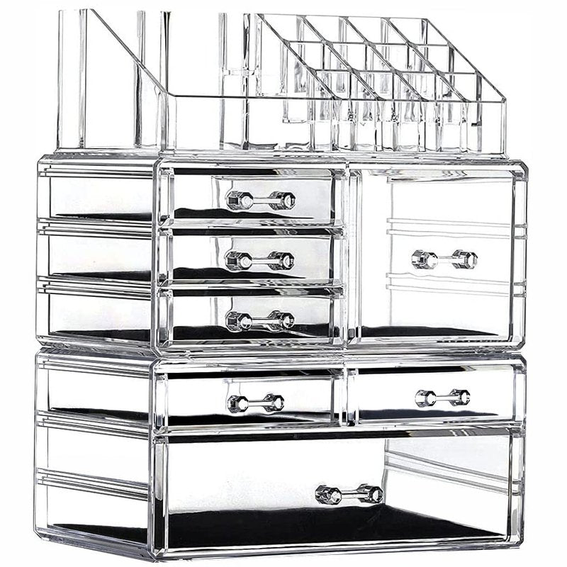 Clear Acrylic Makeup Organizer for Vanity,Countertop,Stackable 7 Drawers Bathroom Skincare Organizer with Brush Holder,Large Skin Care Organizer for Jewelry,Beauty Product Lipsticks,Nail Polishes