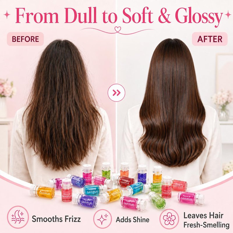 SAHIPUB Hair Perfume Oil for Women, 40 Portable Bottles Hair Oil with 10 Scents, Hair Fragrance Gift Set, 2-in-1 Leave-In Hair Serum for Frizzy Dry Hair, Lightweight Non-Greasy, Long-Lasting Scent