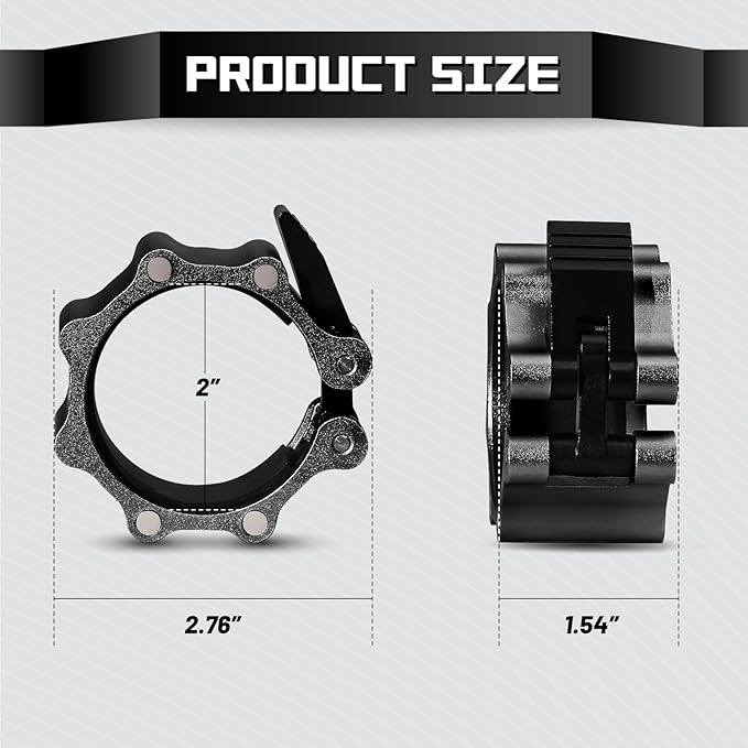 RitFit 2-Inch Magnetic Barbell Collars Locking Clamps - Heavy Duty Aluminum Alloy, Quick Release with Non-Slip TPR Pads for Olympic Weightlifting Powerlifting Training (Pair)，Black