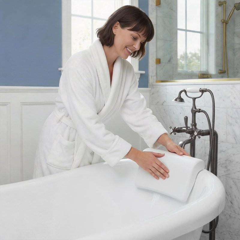 POPETPOP Bath Pillow for Tub - PU Wave Bath Pillow, White Bath Tub Pillows for Head and Neck, Waterproof Tub Pillow for Bathtub, Bath Accessories for Women Men Home, Hotel, Salon, Spa (11.59'' X 5.70'