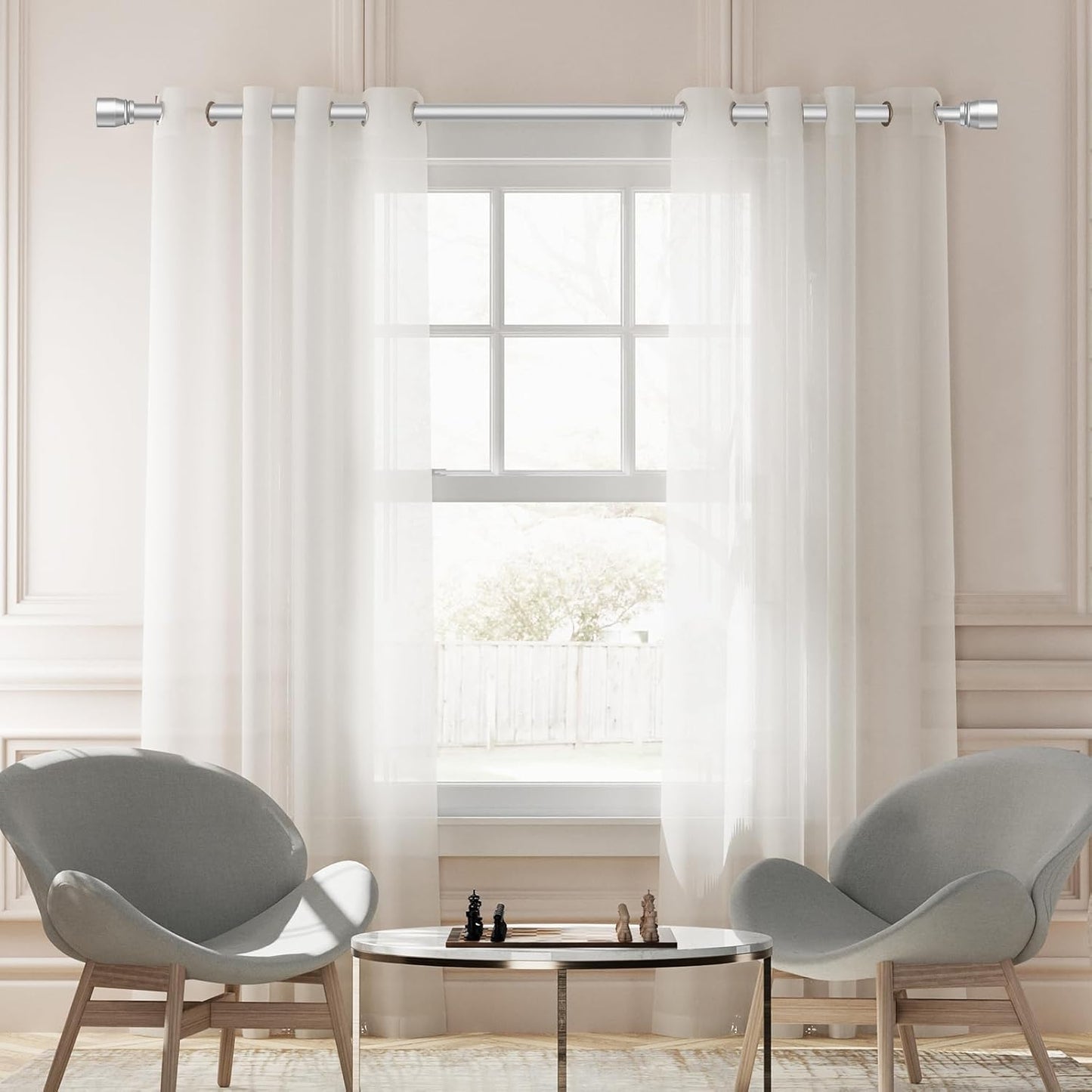 Silver Curtain Rod by [Brand Name] - Heavy Duty Adjustable 30-60 Inch Telescopic Rod | Fits 30 to 56 Inch Windows