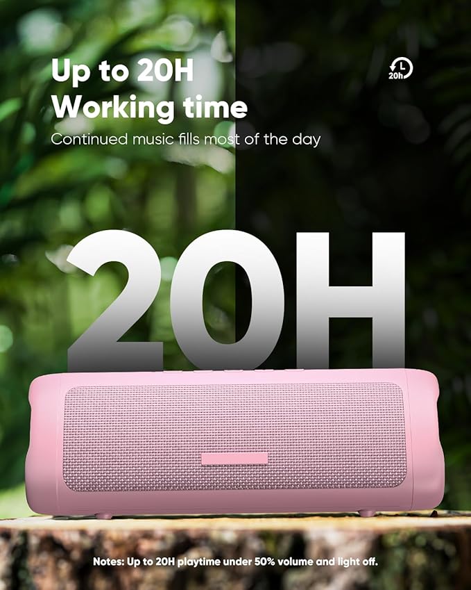 Bluetooth Speaker, 20W HD Sound, Portable Wireless, IPX5 Waterproof, Up to 24H Playtime, TWS, for Home/Party/Outdoor/Camping/Beach Essentials, Birthday Gift for Fathers Day Men Dad Husband (Pink)