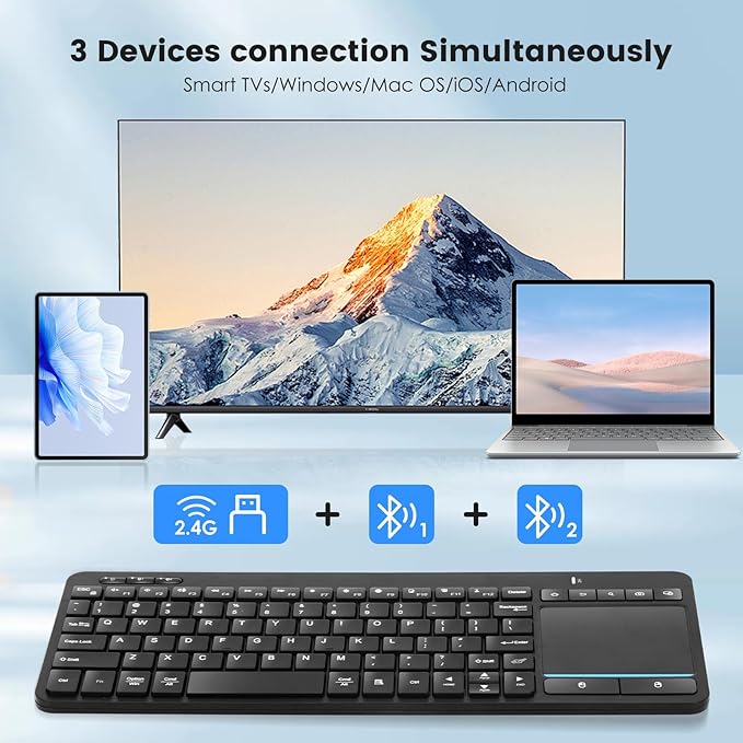 Bnnwa Multi-Device Wireless Bluetooth Keyboard with Touchpad-Wireless Keyboard with Multi-Touch Big Size Trackpad,Support 3 Devices for PC,Windows, Android, Chrome OS, Laptop, Tablet