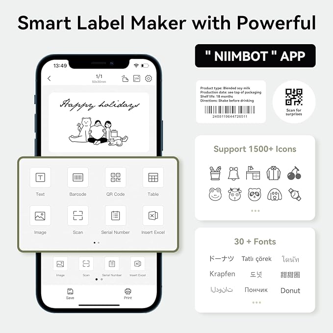 NIIMBOT B1 Label Maker Machine, Thermal Label Printer Easy to Use for Office, Home, Business, Came with 1 Roll White Label(Green)