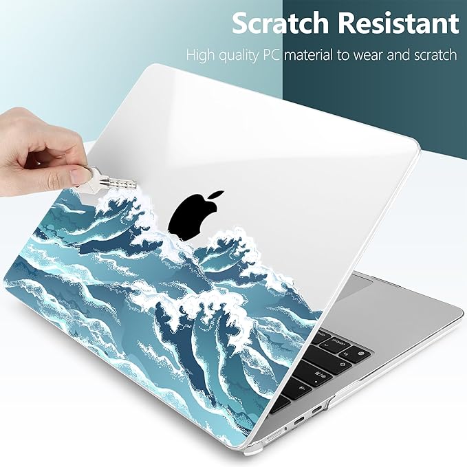 TWOLSKOO for MacBook Air 13 inch Case M5 2026 M4 2025 M3 M2 2024-2022 A3449 A3240 A3113 A2681, Plastic Hard Shell & Keyboard Cover & Screen Film for MacBook Air 13.6 inch Case, Ocean