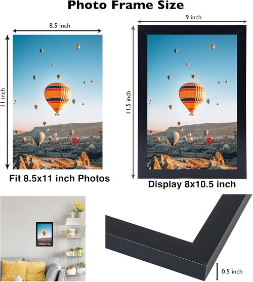 8.5x11 Picture Frame Set of 4 by [Brand Name] - Versatile Horizontal & Vertical Display | Shatter-Resistant Plexiglass, Black