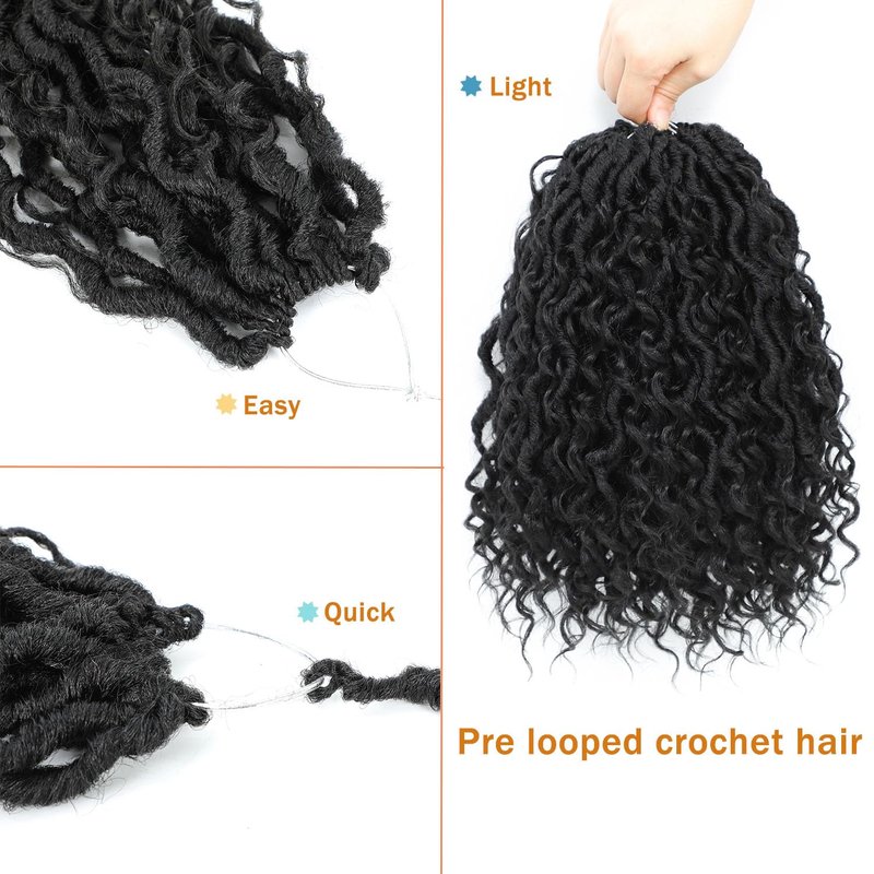 Forevery Goddess Locs Crochet Hair 12 Inch Faux Locs Crochet Hair for Black Women Pre Looped 6 Packs Boho Locs Crochet Hair with Curly Ends 1B