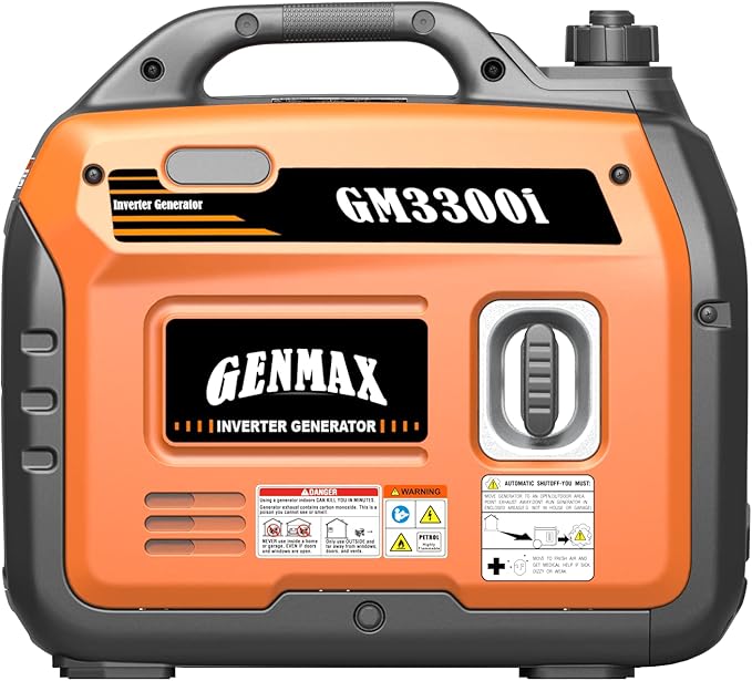 GENMAX Portable Generator，3300W Ultra-Quiet Gas Engine, EPA Compliant, Eco-Mode Feature, Ultra Lightweight for Backup Home Use & Camping (GM3300i)