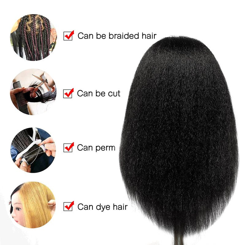 ISHOT Mannequin Head Human Hair,16"100% Real Human Hair,Beauty School Hair Practice Head,Manikin Cosmetology Hairdresser Training Head,Doll Head