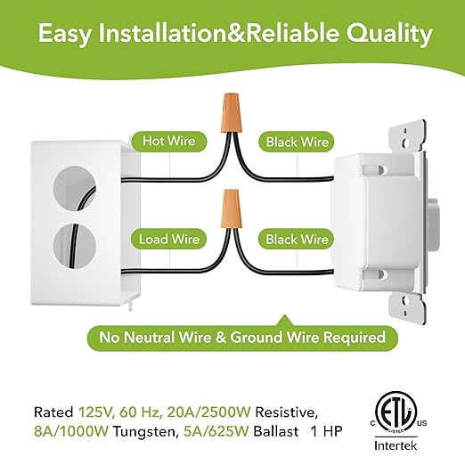 HBN 60 Minute Spring Wound Timer Switch, Energy-Saving Mechanical Timer Switch for Lights, Bathroom Fan, Easy Installation and Operation, No Neutral Required, ETL Listed