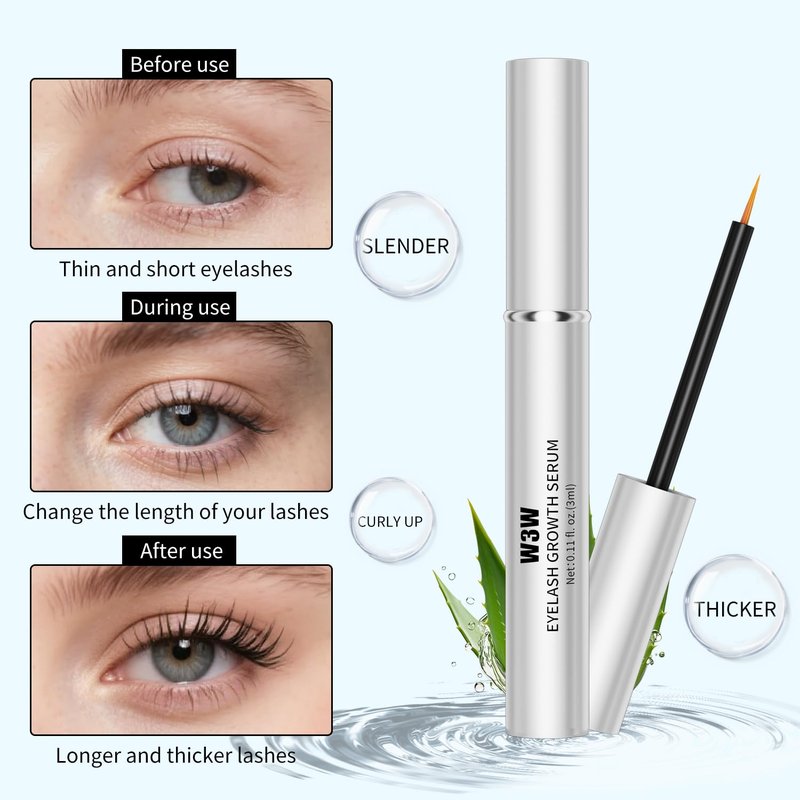 W3W Eyelash Growth Serum for Longer, Thicker Lashes – Lash Enhancer with Natural Peptides & Caffeine, Gentle Lash Conditioner for Women, 3ml