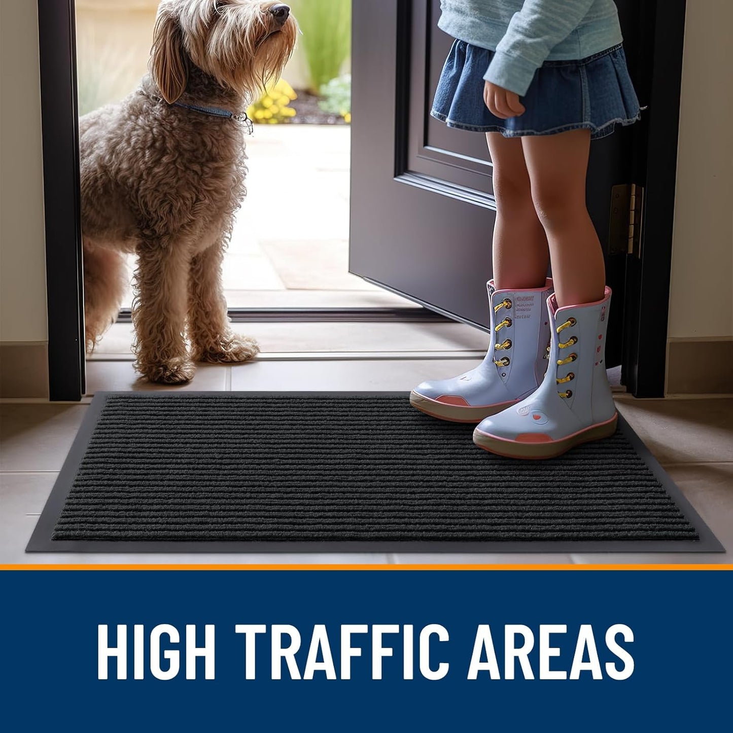OLANLY Heavy Duty Waterproof Front Door Mats - 2-Pack 29.5 x 17 Inch | Fade Resistant & Easy Clean Black Doormats