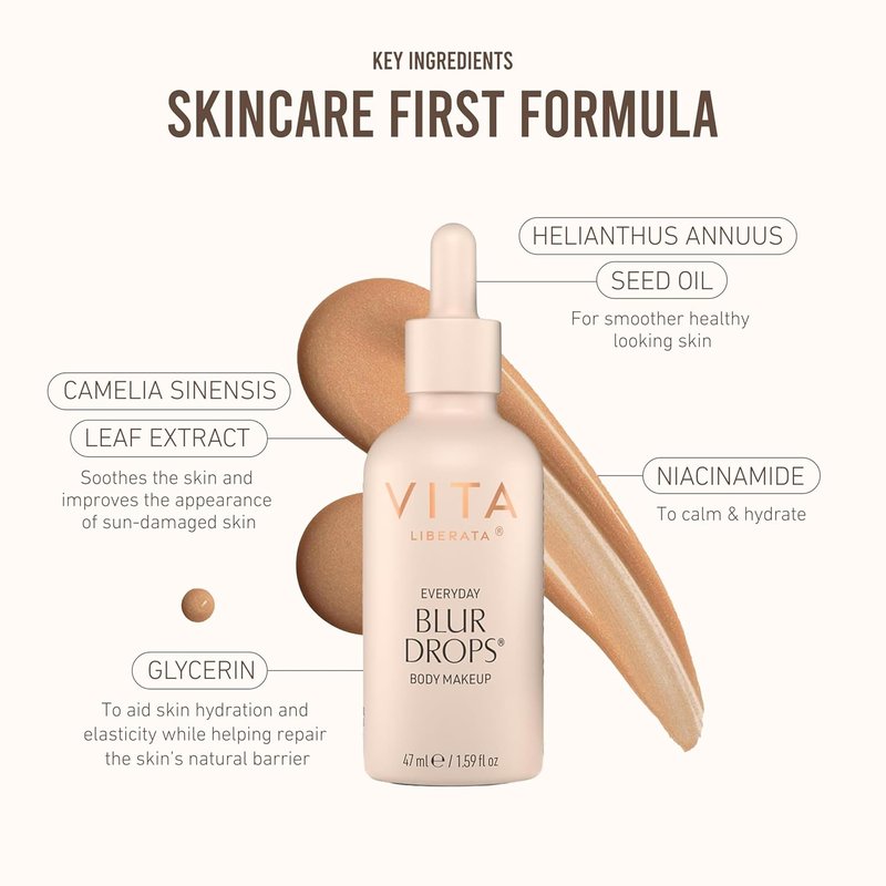 VITA LIBERATA Everyday Body Blur Drops - Medium Tanning Drops for Matte Satin Finish | 1.59 Fl Oz