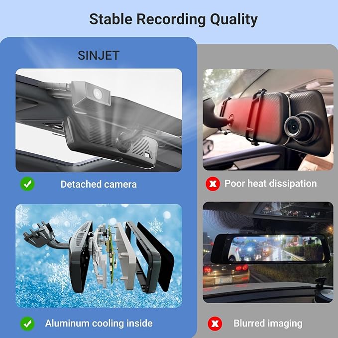 Sinjet 8.2" OEM Rear View Mirror Camera, 2K Dash Cam Front and Rear, IPS Touchscreen, Night Vision, Parking Monitor, Time-Lapse, 32GB SD Card for Trucks, Vans, SUVs