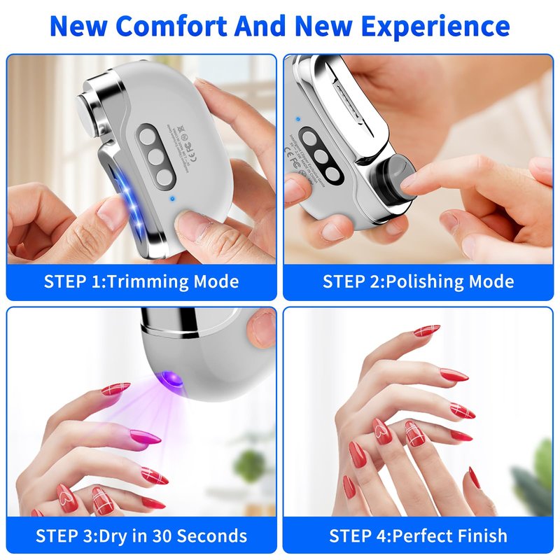 3-in-1 Electric Nail Clipper-3 Speed Adjustable Smart Nail Clippers for Seniors-USB Rechargeable Fingernail Clipper with LED Light,with Nail Scraps Storage for Thick Toenails,Adult,Seniors