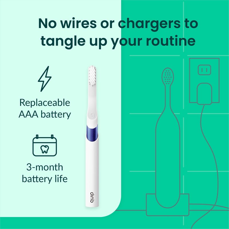 Quip Sonic Toothbrush for Adults with Timer - Includes Extra Brush Head and Travel Cover Mount - Electric, Soft Bristle Refill Head, Metal Handle, 3 Month Battery Life - Travel Toothbrush - Indigo