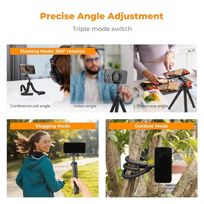 K&F CONCEPT Flexible Tripod, Magnetic Flexible Phone Stand with Wireless Remote, Mini Vlogging Tripod, Compatible with iPhone 17 Pro Max/16/15/14/13/12 All Phones and Actions Camera.