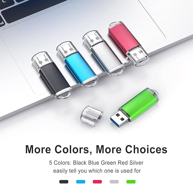 TOPESEL 16GB 10Pack 3.0 USB Flash Drive High Speed Thumb Drive Memory Stick Jump Drive USB Drive Zip Drive for PC laptops, Tablets, TVs, car Audio(5 Mixed Colors: Black Blue Green Red Silver)