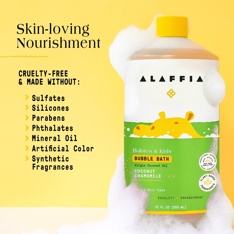 Alaffia Bubble Bath for Babies & Kids, Coconut Chamomile 2-Pack – Long-Lasting, Moisture-Rich Bubbles with Coconut Oil, 32 Fl Oz Ea