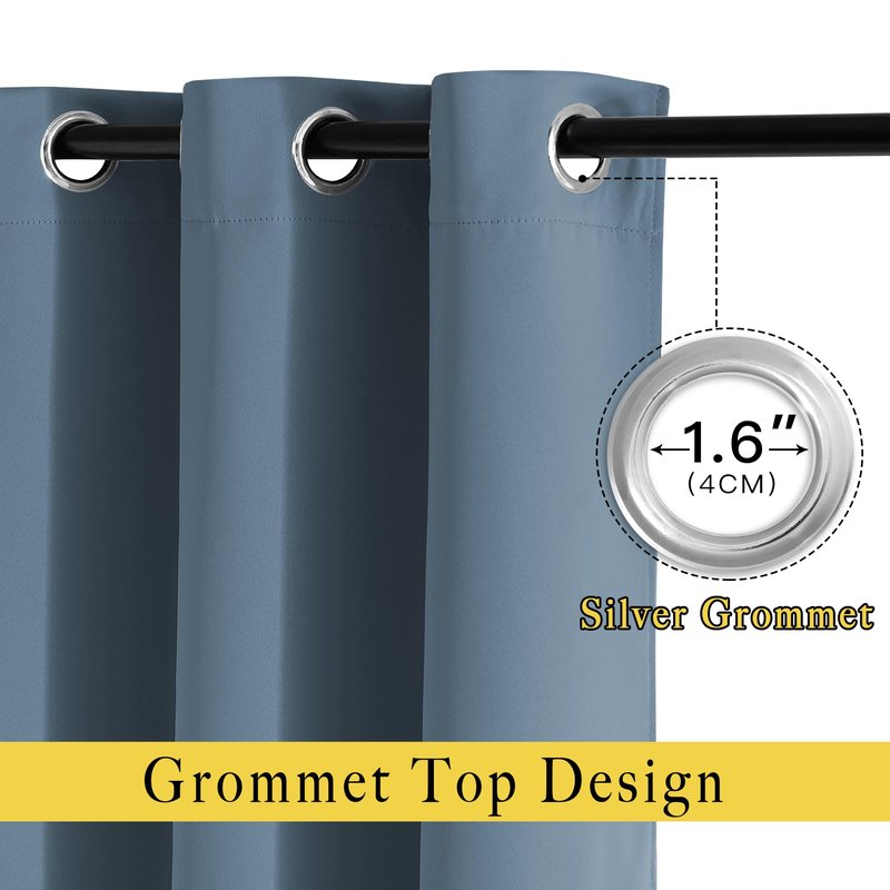 NICETOWN Smoky Blue Curtains 90 inch Length, Sound Reducing Thermal Insulated Grommet Room Darkening Window Treatments for Bedroom/Living Room, 2 Panels, W52 x L90, Smoky Blue