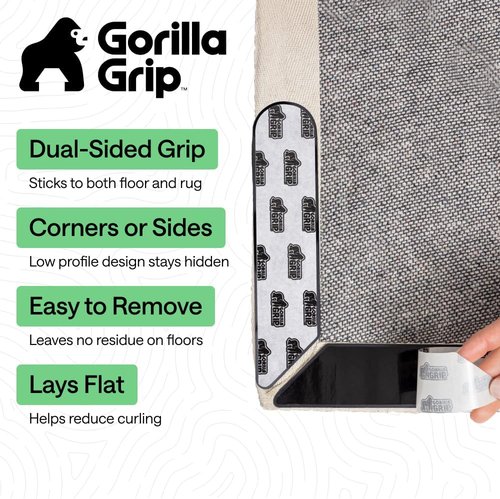 GORILLA GRIP Rug Gripper Pads - Reusable Double-Sided Stickers for Secure Carpet Hold | 8 Pcs