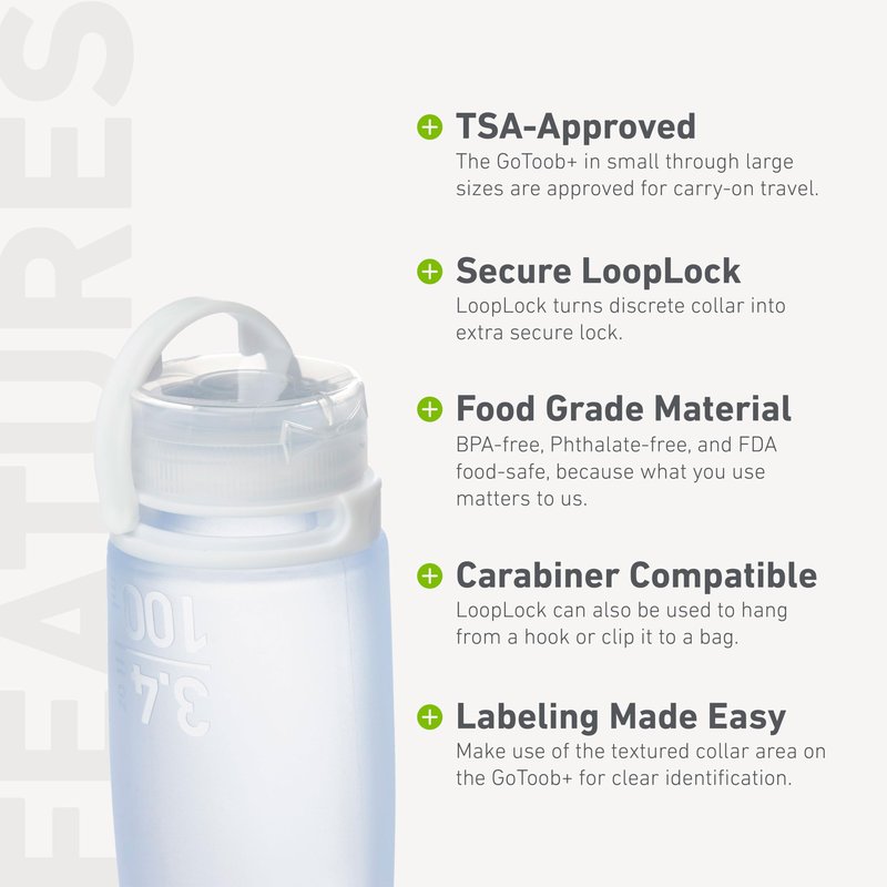 humangear GoToob+ Bottles - Silicone Leak-Proof Travel Tubes for Toiletries, Camping & TSA Carry-On (3-Pack), Small (1.7 fl oz; 53ml), Clear/Green/Blue