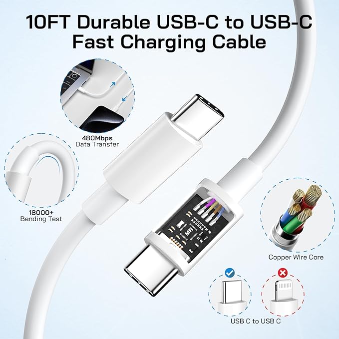 30W USB C i Phone 17 16 15 Charger Fast Charging, 2PACK Wall Charger for iPhone 16 15 Pro Max Charger Cord 10FT Fast Type C Block for iPhone 17 Pro Max/17 Air/16/15 Plus/15 Pro Max,i Pad Pro/Air