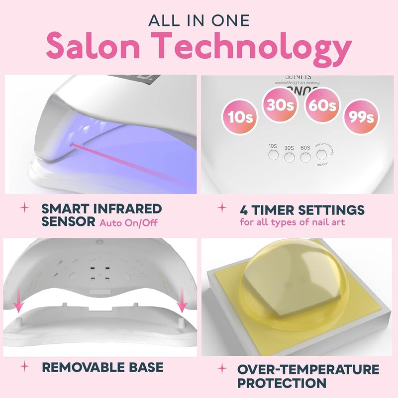 SUNUV UV Light for Nails - 15ml Top & Base Coat Gel Polish Set for Home & Salon Use
