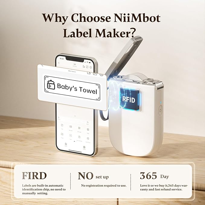 NIIMBOT 300 DPI D11 Label Maker Machine with 3 Tapes, Portable Thermal Label Printer with Multiple Templates, Bluetooth Label Printer for Office Home Kitchen School Organization, White