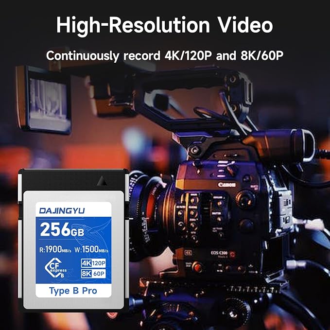 DAJINGYU 256GB CFexpress Type B Memory Card Up to 1900/1500 MB/s Read/Write- Shooting Video and Photo 4K/120P RAW Compatible with Nikon Canon panasonic Fujifilm Camera