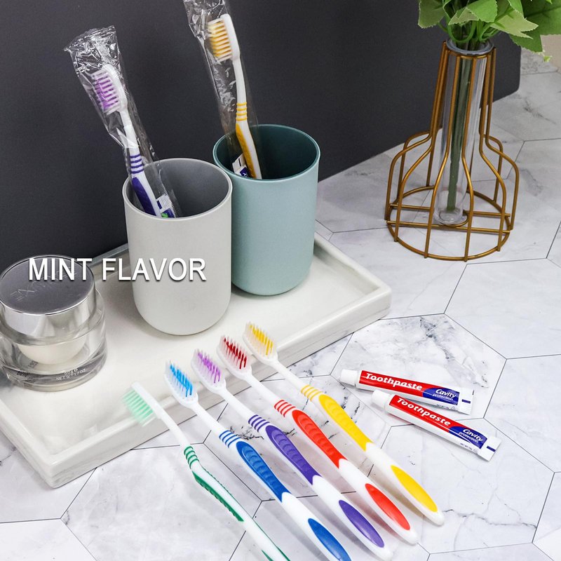 SLequipo Pack of 50 Disposable Toothbrushes with Toothpaste Individually Wrapped, 10g Travel Toothpaste Single Use Manual Toothbrush Kit for Guests Travel Hotel Nursing (50 pcs,5 Colors)