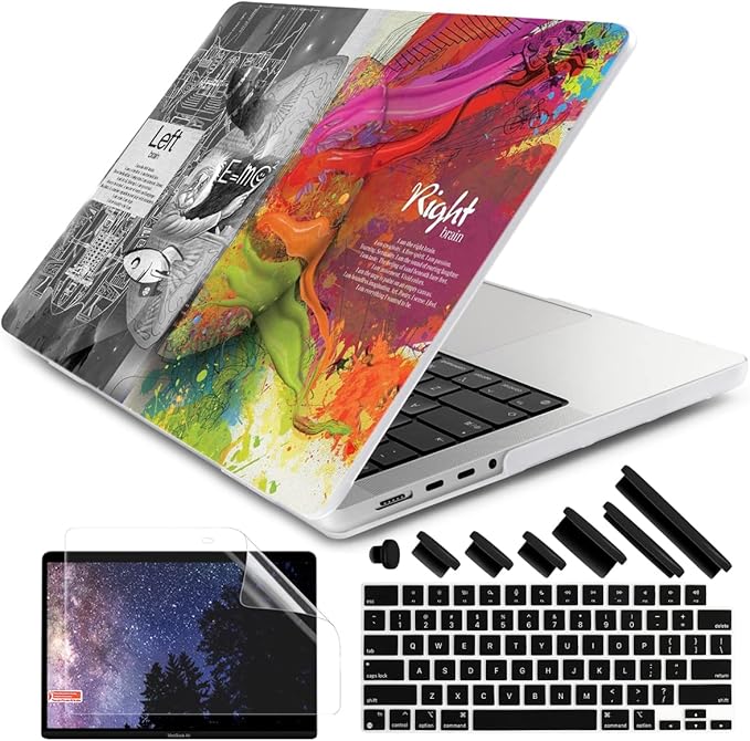DONGKE Compatible with MacBook Pro 16 Inch Case (2026-2021 Release, M5 M4 M3 M2 M1 Pro/Max Chip), Plastic Hard Shell with Keyboard Cover & Screen Protector for MacBook Pro 16", Right & Left Brain
