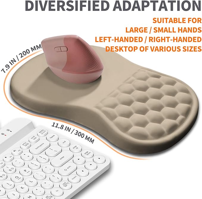 Armanza Ergonomic Joint Wrist Support Mouse Pad with Memory Foam Cushion Massage Bump, Carpal Tunnel Pain Relief Mousepad Slope Design for Wrist Rest, 11.8x7.9 in, Apricot