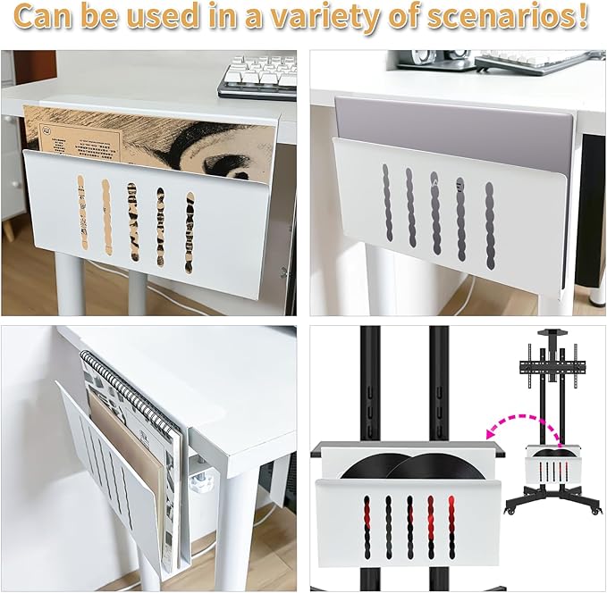 Xapypy Desk Side Storage, Under Desk Storage, No Drill Steel Hanging Desk Organizer, Laptop Holder, Desk Storage Holder for Office & Home.(White)