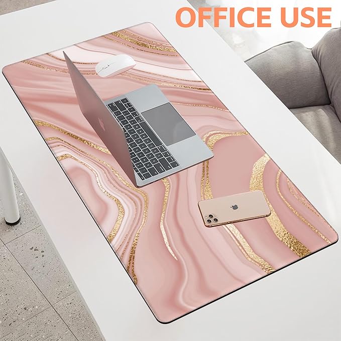 NIYLYNSYN Mouse Pad Large Liquid Marble Non-Slip Gaming Desk Mat with Stitched Edge Laptop Keyboard Desk Pad for Work Home Gaming (35.4 x 15.7 Inches)