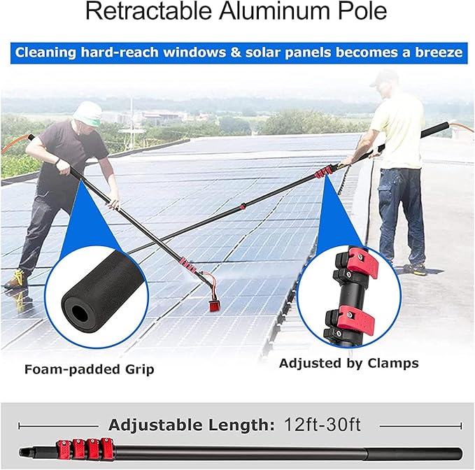 9m/30ft Window Cleaning Equipment Photovoltaic Panel Cleaning Extendable Cleaner Conservatory Roof Cleaning Tools,Suitable for Cleaner Conservatory Roof Photovoltaic Pane