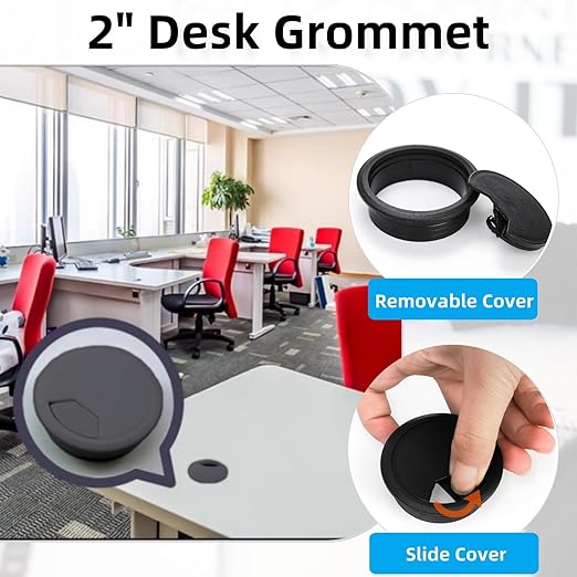 Covzoe 40 Pack 2 Inch (50 mm) Desk Grommet, Plastic Cable Hole Cover Bulk for PC Desk Arrange Wires, Flexible Wire Organizer Cable Cord Management Cords Through Computer Table for Home Office, Black
