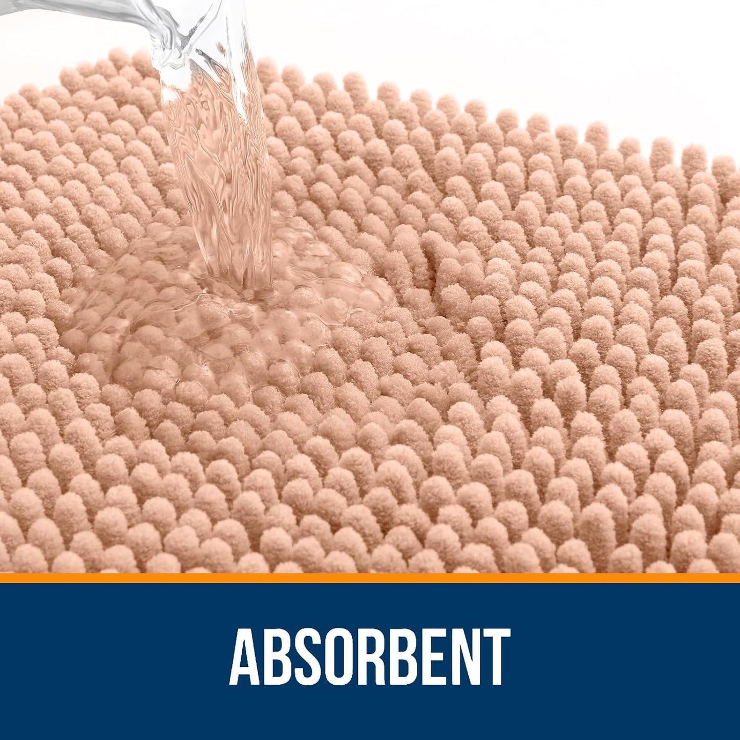 OLANLY Bathroom Runner Rugs - Extra Soft Chenille Bath Mat | Quick Dry, Machine Washable, 47x20, Peach