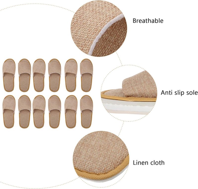 Disposable Travel Slippers - Open Toe Nonslip Indoor Spa Footwear | 6 Pairs for Guests
