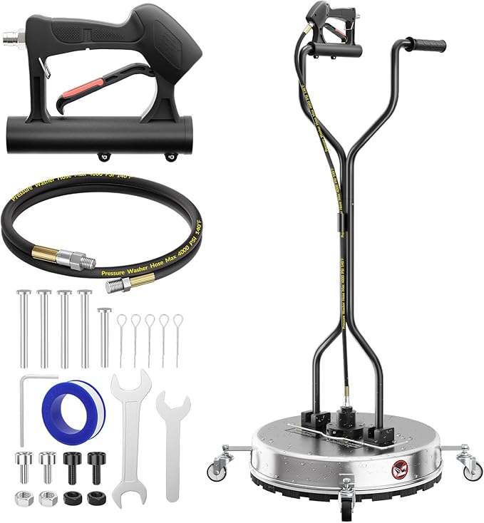 21 Inch Pressure Washer Surface Cleaner with 4 Wheels,Dual Handle,Stainless Steel Housing,4500 PSI Power Washer Accessory for Concrete, Patio, Sidewalk, Deck, Driveways and Daily Washing