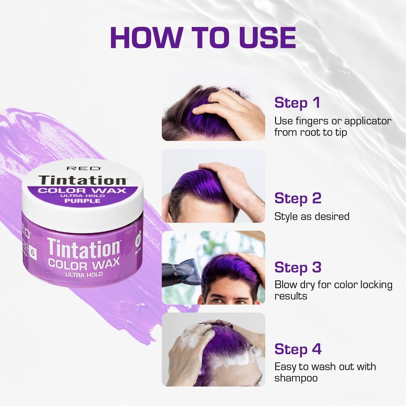 Red by Kiss Tintation Temporary Hair Color Wax – Vivid Instant Color, Ultra Hold, Water & Sweat Resistant, Curly Hair Safe, Non-Drying & Damage-Free (White)