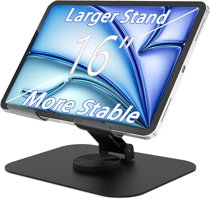 TAPMEI Large Metal Tablet Stand 360° Rotation for 4-16” Tablet, Black