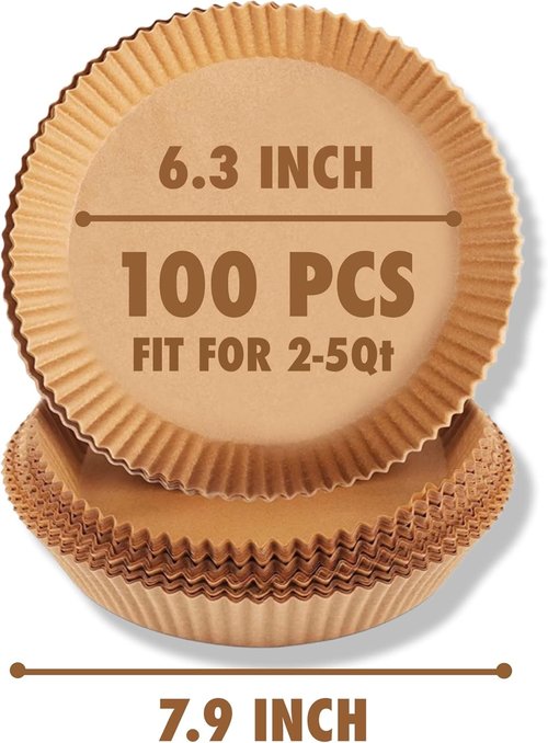 Air Fryer Liners - 100PCS Unbleached Non-Stick Paper for 2 to 5 Qt Air Fryers | 6.3 Inch
