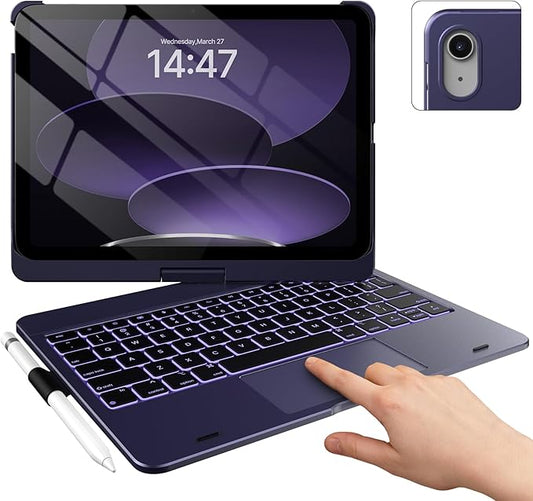 typecase Touch iPad 11th 10th Generation Case with Keyboard (11" 2025, A16 & 10.9" 2022) – 360° Rotatable, 11-Color Backlit, Multi-Touch Trackpad, Pencil Holder, Thin & Light – Midnight Amethyst