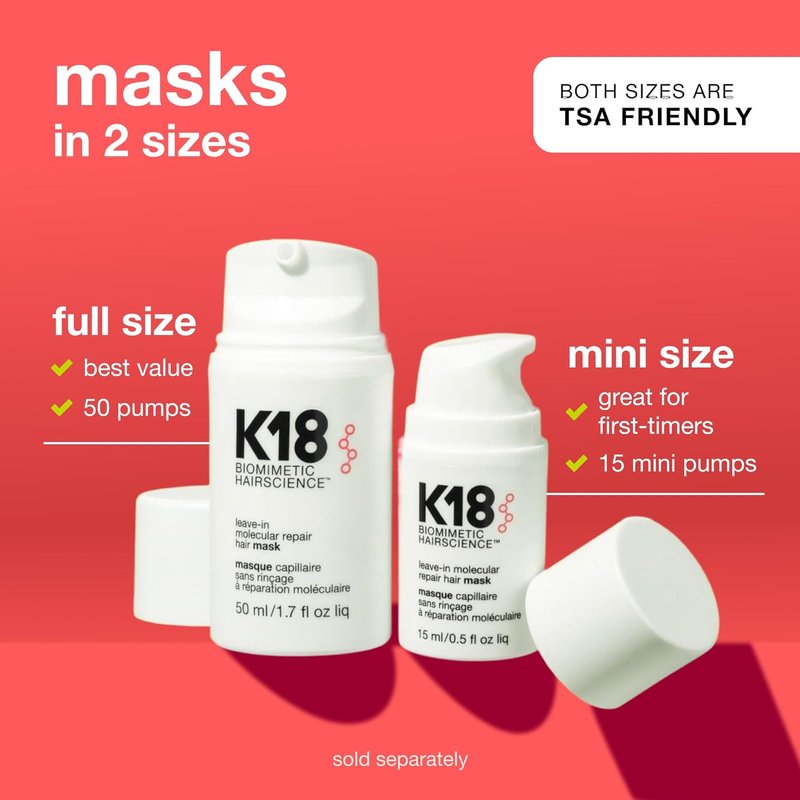 K18 Leave-In Molecular Repair Hair Mask - Revitalize Dry, Frizzy Hair | Fast 4-Minute Damage Recovery