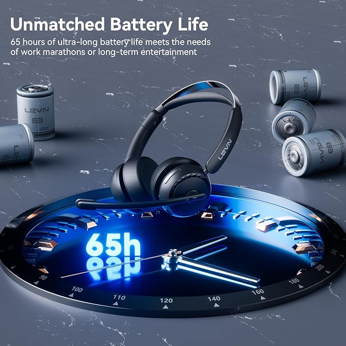 LEVN Wireless Headset 5.2 for Call Center, BluetoothHeadphones with Mic for Work(Noise Cancelling), 65 HoursWoktime & Mute Button,Wireless Headset for Work fromHome/Office/PC/Computer/Laptop(Silvery)