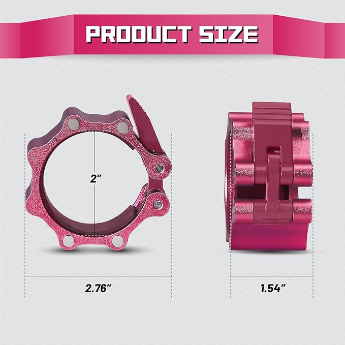 RitFit 2-Inch Magnetic Barbell Collars Locking Clamps - Heavy Duty Aluminum Alloy, Quick Release with Non-Slip TPR Pads for Olympic Weightlifting Powerlifting Training (Pair), Pink