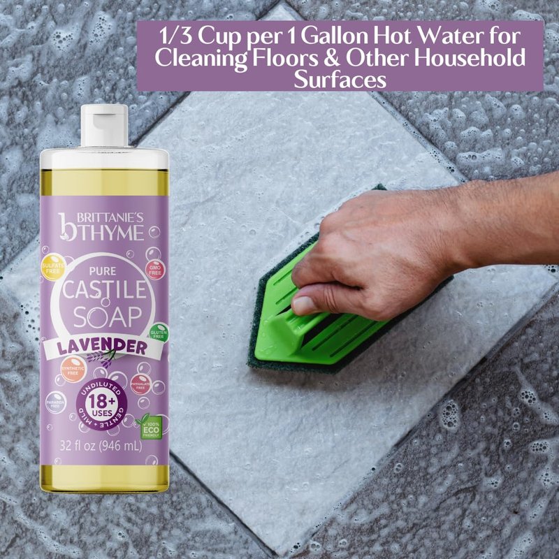 Brittanie’s Pure Castile Liquid Soap Refill, Lavender, 32 Ounce 2 Pack | Dish Soap, Hair & Body, Laundry, Home, Gentle and Pure, Made with Natural Luxurious Oils, Vegan & Gluten Free Non-GMO