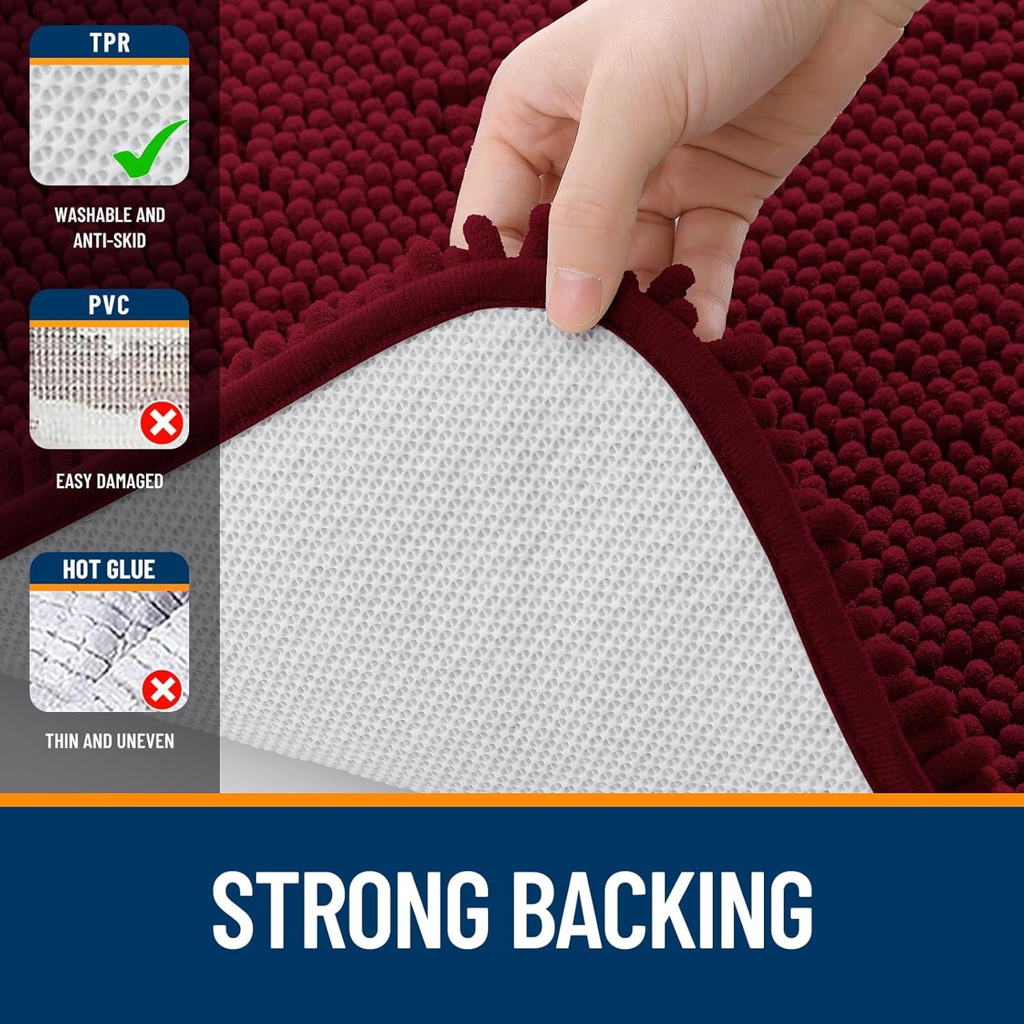 OLANLY Bathroom Runner Rugs - Soft Absorbent Chenille Mats | Quick-Dry Rubber Backing, 70x24, Burgundy
