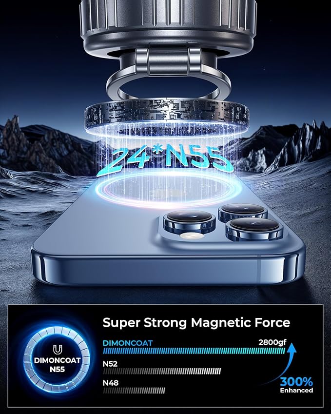 DIMONCOAT 2026 Upgraded 360° Vacuum Magnetic Phone Holder for Car [109LB Suction+2800gf Magnetic], Magsafe Car Mount Suction Cup Phone Mount, Foldable Car Phone Holder for iPhone 17/16 Pro Max Air